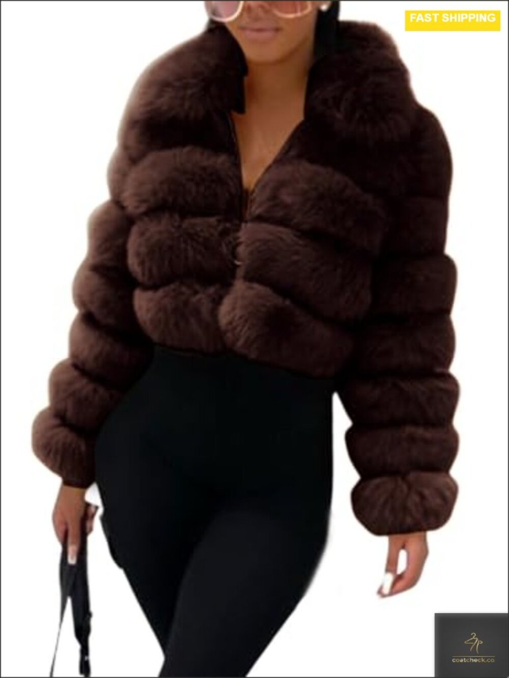 Women's Faux Fur Cropped Puffer Jacket Zip Up Warm Winter Fuzzy Teddy Coat